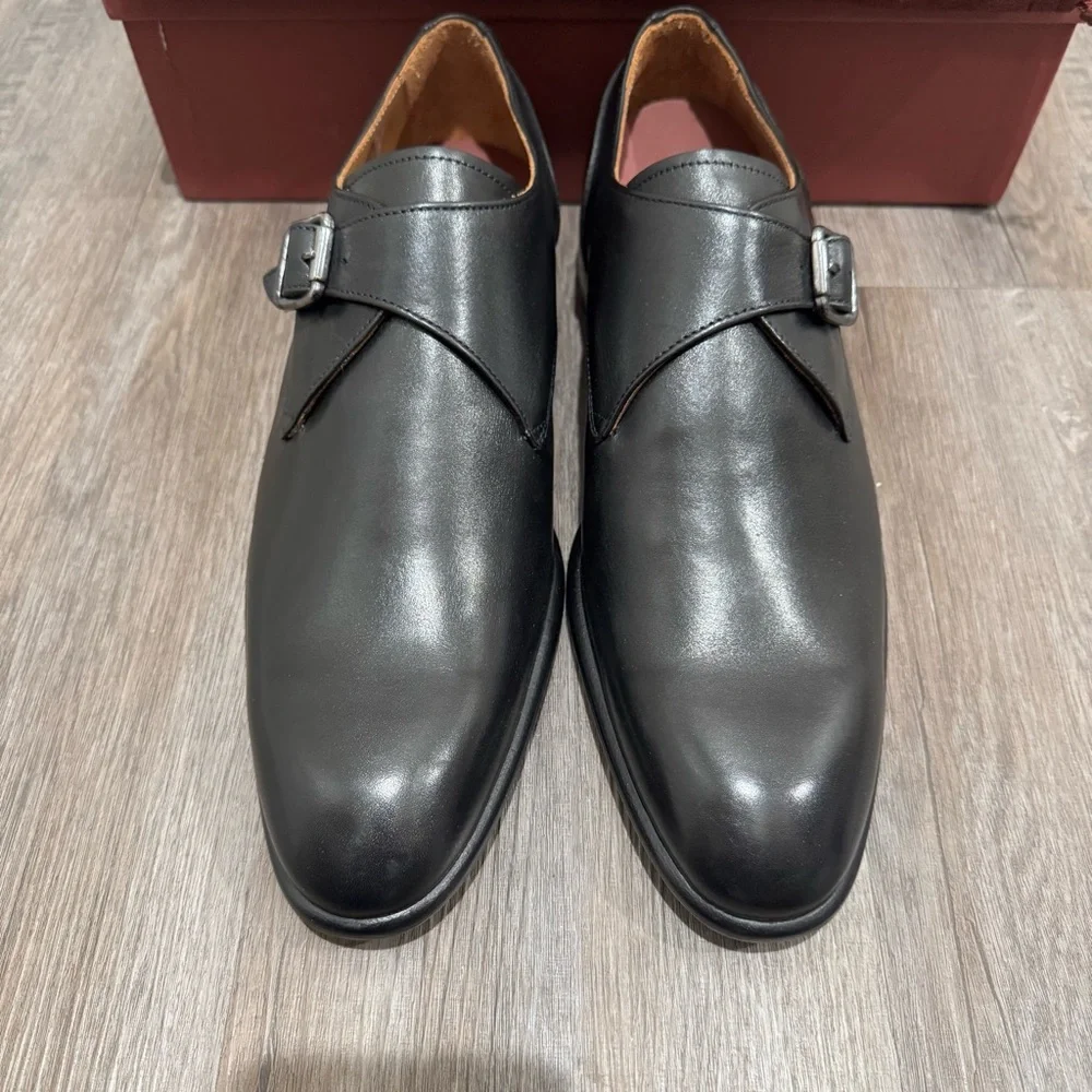 Bruno Magli Solero Classic Monk Strap Black Leather Dress Shoes